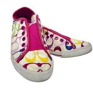 Coach Bev Slip on Sneaker Colorful C Logo Bright Preppy Hot Pink Laceless Size 7